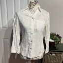 Dress Barn  Vintage 100% Linen Fit Bodice Button Down shirt pocket blouse V-neck collar summer Beach travel vacation office rustic prairie boho western Cottage Coastal Western Photo 0