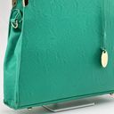 Lux teal hard bottom and side shoulder bag gold accent Photo 2