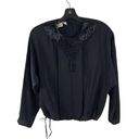 Oleg Cassini Vintage  Beaded Silk Blouse Womens  14 Black Tie Waist Dolman Sleeve Photo 0