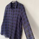 The Kooples The‎  Shirt Womens Medium Sheer Plaid Black Blue Silk Blend Button Up Photo 8