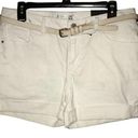 Apt. 9  WHITE WITH PINK BELT MID RISE JEAN SHORTS SIZE 8 Photo 0