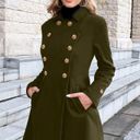 ELESOL Women Tan Wool Coat Pea Coats Double Breasted Thick Dress Coats A Line Size M Photo 2