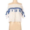 Blue Rain 🌸  White Blue Tassel Short Sleeve Blouse Size Small Photo 0