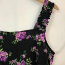 Pleione NEW  ANTHROPOLOGIE Square Neck Smocked Tank Black Purple Green Floral Top Photo 3