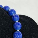 Vintage Blue  Glass Bead Necklace Knotted 8mm Gold Flecks 16.5" Retro Classic Photo 1