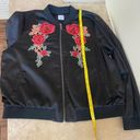 cupio  Floral Embroidered Bomber Jacket Satin Black Womens Size L Full Zip Retro Photo 10