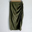 ZARA  Ruched Linen Blend MIDI Skirt Green Sz Small Photo 1