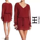 Haute Hippie  XS Burgundy V-Neck Mini Dress With Tassel Boho Accents MSRP $695 Photo 1