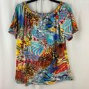 Christopher & Banks  Bold Colorful Floral Sequins Tie Neck Flowy Cotton Top Photo 6