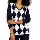 Tommy Hilfiger  Navy & White Argyle Vneck Cotton Sweater Size Medium Photo 1