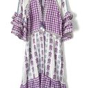 The Bar DODO OR Gingham Broderie Anglaise Cotton Gauze Purple Tassel Midi Dress Sz S Photo 0