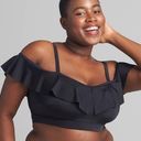 Cacique  Lightly Lined No-Wire Ruffle Off Shoulder Swim Bikini Top Black 26 Photo 0