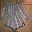 Urban Outfitters Black and white striped off the shoulder romper Photo 1