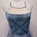 Flying Tomato NEW  Denim Blue Striped Paisley & Lace Ruched Back Halter Dress M Photo 7