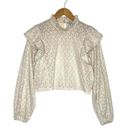 ZARA  Top Womens M Floral Lace Ruffle Neck Shoulders Long Sleeve High Neck Cream Photo 6