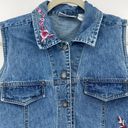 Bill Blass  (L) VINTAGE Y2K Blue Denim Pink Floral Embroidered Vest Jean Jacket Photo 2