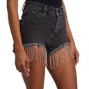 Good American  The Bombshell Denim Short Black Size 8 Cutoff Rhinestone Fringe Photo 2