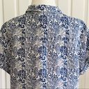 Nicole Miller  Top Blue White Coral Print Linen Short Sleeve Button Down Small Photo 5