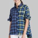 Wild Fable  Womens Juniors Shirt M Spliced Blue Plaid Flannel Tunic Pockets NEW Photo 1