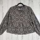 Olivaceous NWT  Cream Black Floral Print Long Sleeve Peplum Top Womens Size Small Photo 3