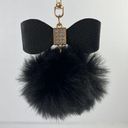 Poof Black Soft Pom Pom With Rhinestones Bow Keychain  Photo 2