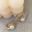 18K Gold Plated White Pearl Hoop Earrings for Women,Pearl Earrings Photo 0