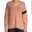 360 Cashmere  Large Barbara Pink Black Trim High Low Crewneck Sweater Photo 0