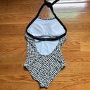 Nike GUC  Halter High Neck Scoop Back One Piece Bathing Suit Black White Spotted Photo 1