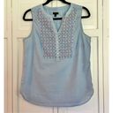 Talbots  blue beaded front sleeveless blouse size medium petite Photo 1