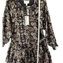 Cleobella  Carolyn Mini Dress Womens S Black Brown Paisley Ruffle Boho Organic Photo 8