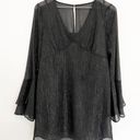 BCBGeneration NWT  Bell Sleeve Sheer Metallic Long Sleeve Mini Dress Black New XS Photo 2