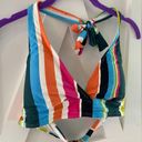 Anne cole  Multi Color Colorblocked Lined Deep V Neck Tie Halter Swimsuit Top Med Photo 3