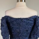 XScape  Women's Cocktail Dress Size 6 Blue 3D Floral Lace Off the Shoulder Sheath Photo 6