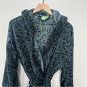 Vera Bradley  Kiev Swirls Plush Hooded Robe Black Green Blue White Print L/XL Photo 2