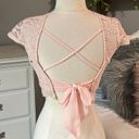 B Darlin  Lace Top Criss Cross Open Back Sash Tie Peach Womens 1/2 Romantic Lace Photo 2