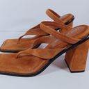 Good American  Size 8 Square Toe Brown Suede Block Heel Thong Sandals Zipper Edge Photo 0