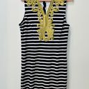 Crown & Ivy Women's Shift Dress Navy/White Stripe with Gold Accent sz Medium. Photo 0