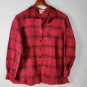 Coldwater Creek  Womens Shirt Size M Red Holiday Plaid Silk Lightweight Button Up Photo 0