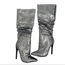 Shoedazzle  Beckey Slouchy Stiletto Boot Faux Leather Silver Foil Size 5.5 New Photo 4