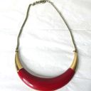 The Bar Vintage Gold Tone Red Statement Bib Necklace Enamel Minimalist Art Deco Mod Photo 0