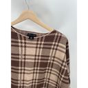 Adrienne Vittadini  Sweater Women MEDIUM Brown Cream Plaid Long Sleeve Pullover Photo 3