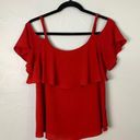 Bobeau  Red Cold Shoulder Ruffle Top Blouse Adjustable Shoulder Straps Size Small Photo 0