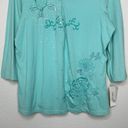 Style & Co NWT  Green Embroidered Henley 3/4 Sleeves Top Photo 4