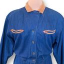 Vintage Liz Claiborne Dress Western Style Denim Tan Corduroy Arrow Detail Midi Blue Size 10 Photo 2