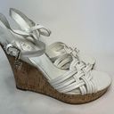 Guess Women's  Wedge White Sandals Cork Heel Strappy Woven Shoes 8.5 Logo Charm Photo 0