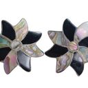 Onyx Vintage Mexican Black  Abalone Shell Star 925 Taxco Sterling Silver Earrings Photo 0