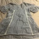 Free People  Sunny Day Striped Embroidered Ruffle Trapeze Mini Dress Blue White Photo 12