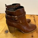 American Eagle Braided Buckle Side Zipper Carmel Brown Boots Heels 3 3/4” Photo 1