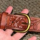 American Eagle brown tooled floral genuine buffalo leather belt Photo 2