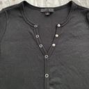 Buttons Faded Rose Black Ribbed Henley Faux Snap  Up Front V-neck Cropped Top, size L Photo 9